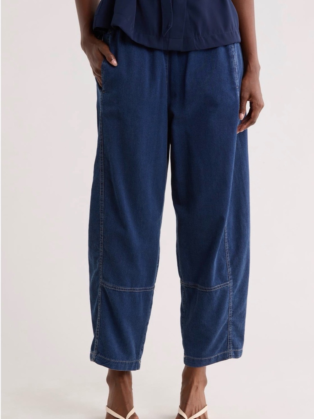 Pique Barrel Leg Ankle Pants